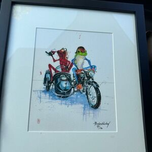 Barton DeGraaf Art Print Frogs Motorcycle Sidecar Signed Numbered 93/190 framed